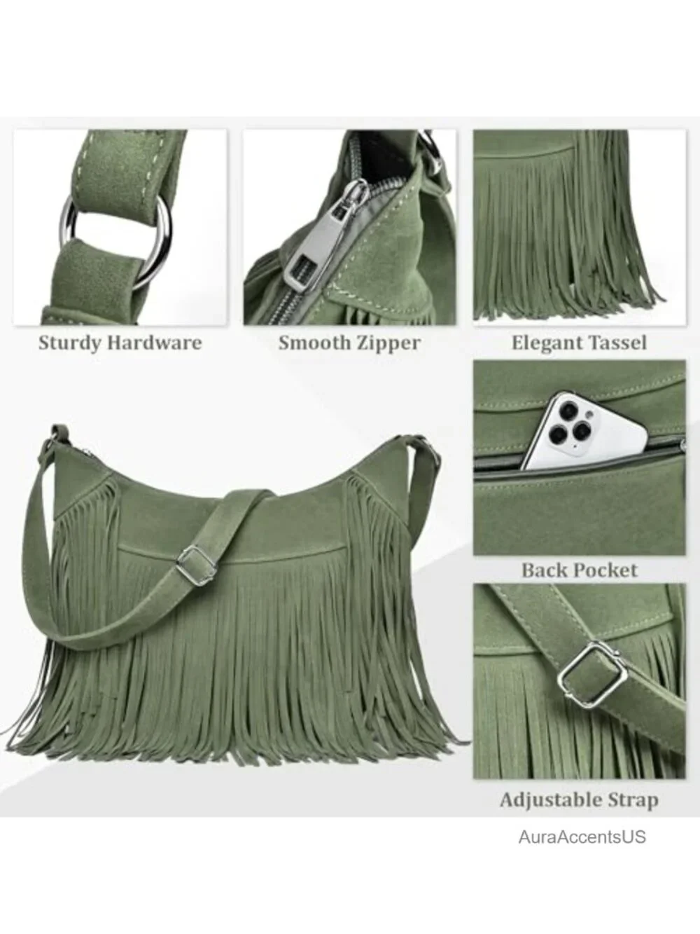 Fringe Hobo Bag Vegan Suede Crossbody Shoulder Purse Western